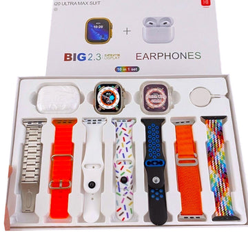 i20 / i30 / i60 Ultra Max Smartwatch Bundle – 2.3" Big Screen, 10-in-1 Smart Watch with 7 Straps & Free AirPods 2